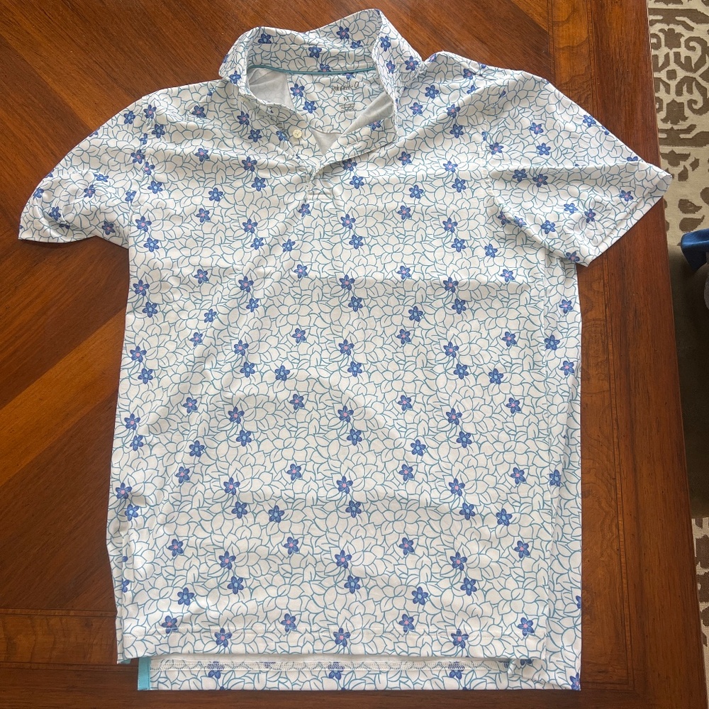 johnnie-O Blue and White Floral Polo Shirt